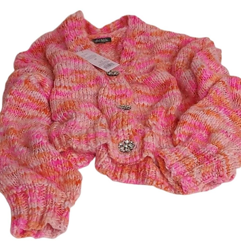 Cropped Knitted Cardigan, Slouchy Long Sleeve Buttoned Cardi